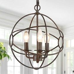 KSANA Industrial Chandelier for Dining Room, Rustic Bronze Orb Pendant Light Fixture for Kitchen Island, Bedroom, Living Room and Foyer