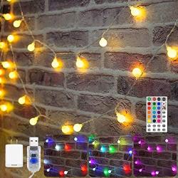 26ft 60 LEDs 16 Color Changing Globe Lights USB Powered, Led Twinkle Lights with Remote, Upgraded 7 Modes String Lights for Bedroom Christmas Independence Day Memorial Day July 4th Patriotic Decor