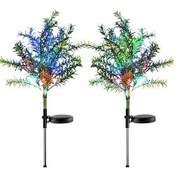 Idefair Solar Garden Lights Tree Outdoor Multi-Color Changing LED Stake Lights Flower for Garden, Patio, Yard and Decoration Solar Flickering Tree Lights (Tree,2 Pack)