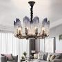 Crystal Chandelier Gradient Color Pendant Light Glass Lampshade Chandelier Modern Hanging Ceiling Light Fixture Metal Hanging Lamp for Dining Living Rooms Kitchen