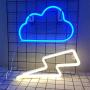 LED Neon Light Sign Blue Cloud Neon Sign and Warm White Lightning Neon Sign Combination Hanging Neon Light Battery/USB Operated Neon Night Signs Neon Lightning for Room Wedding Home Party Decor