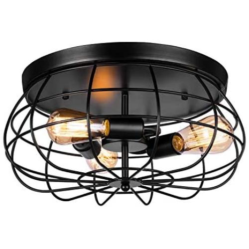 Vintage Semi Flush Mount Ceiling Light, Elibbren E26 Industrial Metal Cage Ceiling Light Fixture 3 Lights for Bedroom Kitchen Dining Room Living Room