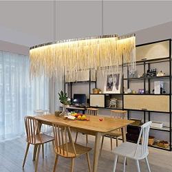 Moooni Post-Modern Rectangle Aluminum Tassel Linear Chandelier Rectangular Pendant Light Fixture for Dining Room Kitchen Island Over Table L40''