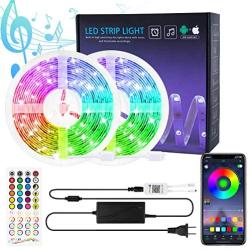 Led Strip Lights Music Sync Bluetooth 65.6 Feet Color Changing Lights Strip for Bedroom with IR Remote and App Control 5050 SMD RGB Led Tape Lights for Room TV Bar Party Christmas Decor 600 Led