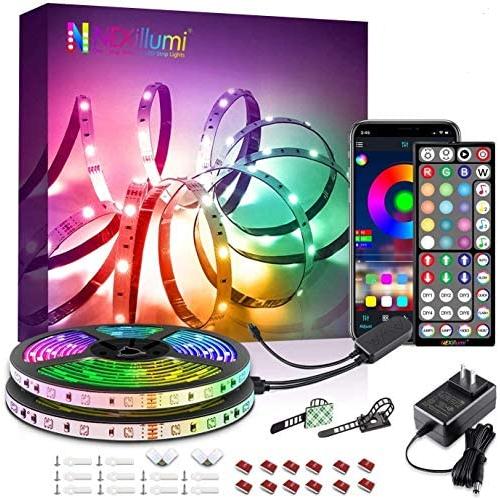 40Ft LED Strip Lights Phone App Control with IR Remote Built-in Mic Music Sync LED Lights for Bedroom, Dorm Room, Home Decoration (40Ft APP+ Remote+ Mic Control)