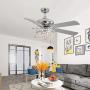 Tropwellhouse 52Inch Crystal Chrome Ceiling Fan with Light Gorgeous Crystal Fixture 3 Lights 5 Premium Wood Blade Led Chandelier Decoration Home/Living Room with Remote
