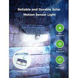 LITOM 300 LED Solar Motion Sensor Lights Outdoor, IP67 Waterproof Solar Powered Security Lights Wireless Solar Wall Lights with 3 Modes for Garden Patio Yard Deck Garage Fence Pool - Cold White 2 Pack