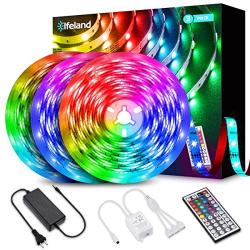 Elfeland LED Strip Lights 39.3ft, RGB Light Strip Kits Color Changing 5050 LED Strips Flexible Rope Lights with 44 Keys Remote & 12V 5A Power Supply for Home Kitchen Indoor Decoration