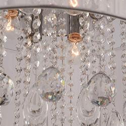 Modern Crystal Chandelier Lighting Cloth Shade Crystal Ceiling Hanging Light Fixture for Dining Room Bedroom Livingroom, D18.5H7.8, Brushed,Silver