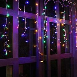 Orangie LED Icicle Lights, 96L 9.8ft with 8 Modes, Curtain Fairy Light, LED String Light for Wedding/Christmas/Halloween/Thanksgiving/Easter/Party Backdrops Family Patio Lawn Decoration (Multicolor)