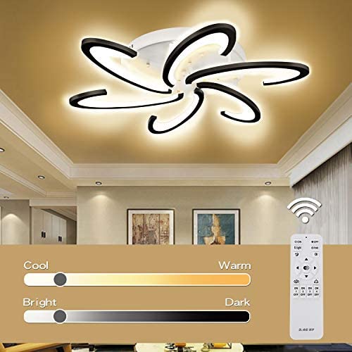 Jior Ceiling Light Fixture LED for Living Room, Modern, Study, NiteCore Extreme Remote Control 72W 5760LM 6 Heads 31.5inch