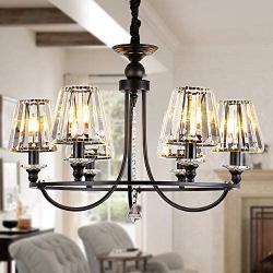 OSAIRUOS 6 Lights Contemporary Crystal Chandeliers for Dining Room Modern Rustic Pendant Lighting Fixture Hanging Round Kitchen Island Bedroom Entryway Chandelier Matte Black W28.5''