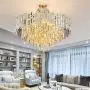 RUNNUP Tiered Pendant Chandelier Contemporary Crystal 8 Lights Gold Ceiling Suspension Lamp for Dining Room Kitchen Living Room Bedroom 23.5'' Wide