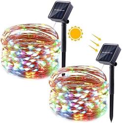 DooVee Solar String Lights, 2 Pack 33ft 100 LED Solar Fairy Lights Outdoor, Waterproof Copper Wire 8 Modes Solar Powered Fairy Lights for Christmas, Garden, Yard, Party, Patio, Wedding(Multicolor)