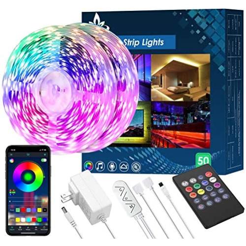 50FT LED Strip Lights,Music Sync LED lights for Bedroom Home Party Decor,RGB Color Changing Rope Light with Remote,Sensitive Built-in Mic App Controlled 12v Ultra Bright,APP+Remote+Mic+3-Button Switch