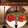 Tiffany Style Floor Standing Lamp W16H64 Inch Tall Stained Glass Red Rose Shade 2E26 Antique Read Lighting Resin Base S001 WERFACTORY LAMPS Bedroom Living Room Bedside Coffee Table Bookcase Lover Gift