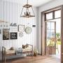 LALUZ Farmhouse Chandelier, Rustic Square 4 Light Fixture with Faux Wood Finish for Foyer, Dining & Living Room, Bedroom and Kitchen Island