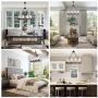 LNC Farmhouse Wood Chandelier Rustic Rectangular Light Fixture with Frosted Glass Shade for Kitchen Island, Dining & Living Room and Bedroom,Large