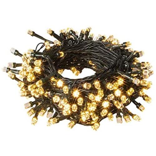 Christmas Outdoor String Lights 82ft 200 LED 9 Modes UL Safe Certified Weatherproof for Christmas Trees, Halloween, Garden, Patio, Wedding, Parties Decor(Warm White)