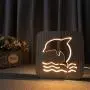 Creative 3D Dolphin Wooden Lamp, LED Table Light USB Power Cartoon Nightlight Desk lamp Home Bedroom Decor Lamp, Gift for Kids Adult Girls Boys Bedroom Living Room Nightstand
