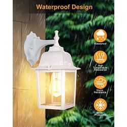 WENFENG Dusk to Dawn Sensor Outdoor Wall Light Fixtures with Waterproof Anti-Rust Matte White Finish, Clear Glass Shade, Wall Mount Exterior Lights for House Porch Garage Outside