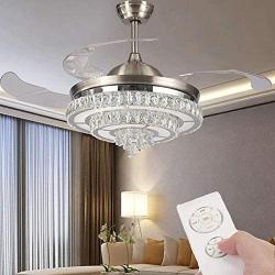 Saffbei 42 Retractable Ceiling Fan with Remote, 2-layers Crystal Modern Chandeliers with LED Light Kits 3-Color Bright Lighting for Decor Living room/Bedroom…