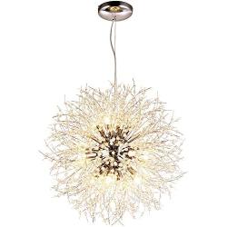 LITFAD 16'' Wide Crystal Pendant Light Anti-Glare LED Dandelion Chandelier Modern Style Ceiling Hanging Light in Chrome for Dining Room Reception Cafe Clothes Stores