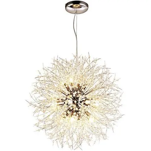 LITFAD 16'' Wide Crystal Pendant Light Anti-Glare LED Dandelion Chandelier Modern Style Ceiling Hanging Light in Chrome for Dining Room Reception Cafe Clothes Stores