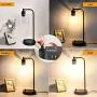 Industrial Table Lamp, Fully Dimmable Modern Nightstand Lamp with Dual USB Port, Glass Shade Table Lamps for Bedroom Living Room Office, 6W 2700K Dimmable LED Edison Bulb Included