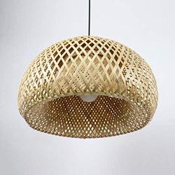 LITFAD Double-Decker Bamboo Pendant Lights Restaurant 1 Light Suspended Light Rustic Weave Ceiling Hanging Light in Beige with Adjustable Hanging Cord for Dining Room Restaurant Bar - 12'' (30 cm)