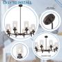 VINLUZ Contemporary Chandeliers Large 8 Lights Oil Rubbed Bronze Modern Lighting Fixtures Hanging Clear Glass Shades Pendant Light for Dining Room Living Room Kitchen