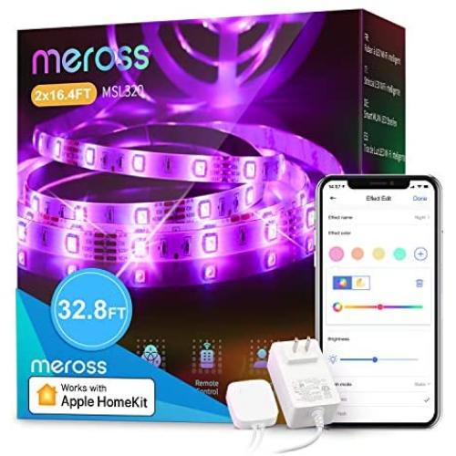 Smart Led Strip Lights Works with Apple HomeKit, meross Smart 5050 RGB Strip, Compatible with Siri, Alexa&Google and SmartThings for Home, Kitchen, Bedroom, Party, Christmas (2X16.4FT)
