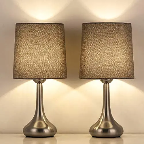 Bedside Table Lamps Set of 2 Small Modern Desk Lamp Classic Nightstand Table Light Set with Gray Fabric Shade and Silver Metal Base for Bedroom, Living Room, Office, Coffee Table, Great Gift Bedside Table Lamps Set of 2 Small Modern Desk Lamp Classic Nightstand Table Light Set with Gray Fabric Shade and Silver Metal Base for Bedroom, Living Room, Office, Coffee Table, Great Gift