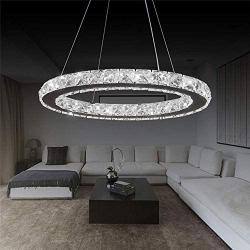 Modern Crystal Chandelier Lighting One Ring Adjustable LED Pendant-Light Dining Room Ceiling Light Fixtures-White Light Source(7.9 7.9 in)