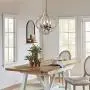 T&A Farmhouse Orb 4 Lights Chandelier, Handmade Wood Brown Light Fixture for Kitchen Island Entryway Foyer Dining Room