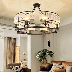 6 Lights Modern K9 Crystal Chandelier, Flush Mount Light Round Pendant Lighting Fixture Vintage Ceiling Chandeliers for Dining Room Livingroom, Dia 25.5 inch