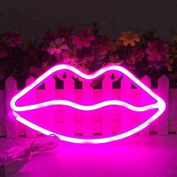 Lip Shape Neon Signs for Wall Decor,USB or Battery Decor LED Signs, LED Lights for Bedroom, Neon Lights for Bar,Christmas,Party,Baby,Kids, Girls Living Room(Pink)