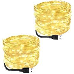 Blingstar Fairy Lights 2 Pack USB Powered String Lights Warm White 33Ft 100 Led Christmas Lights Fairy String Lights for Party Wedding Festival Bedroom Table Decoration
