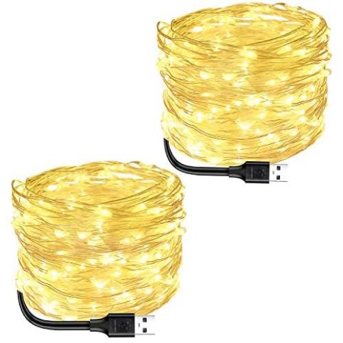 Blingstar Fairy Lights 2 Pack USB Powered String Lights Warm White 33Ft 100 Led Christmas Lights Fairy String Lights for Party Wedding Festival Bedroom Table Decoration
