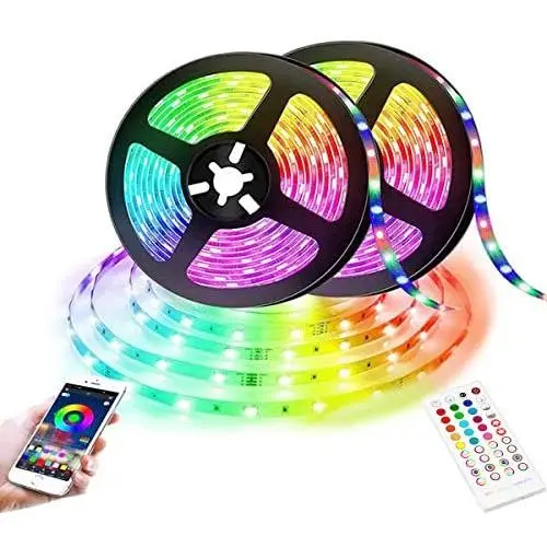 YUTCY 32.8ft Smart Color Changing RGB LED Light Strip 5050 LED Tape Lights Wireless Bluetooth APP Control LED Strip Lights with IR Remote Controller for Home Bedroom Lighting Kitchen and Other