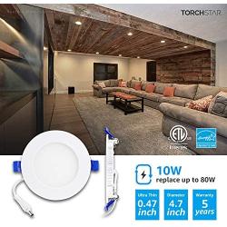 TORCHSTAR Basic Series 10W 4 Inch Low Profile Ultra-Thin Recessed Ceiling Light with Junction Box, 4000K Cool White Dimmable Can-killer Downlight, 650lm 80W Eqv. ETL and Energy Star, Pack of 6