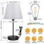 Touch Control Bedside Table Lamp, 3 Way Dimmable Modern Nightstand Lamps with Dual USB Charging Ports & AC Outlet, Grey Fabric Shade Desk Reading Lamp for Bedroom Living Room, 6W LED Bulb Included
