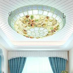 LITFAD Hand-Made Shell Beige Flush Mount Ceiling Light Bowl LED Mediterranean Ceiling Lighting Tiffany Art Deco Ceiling Lamp Chandelier for Bedroom Living Room Hotel - 16'' (40 cm) Wide