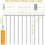 Curtain Lights,Star String Twinkle Fairy String Lights for Bedroom, 8 Modes Waterproof 9.8 X 9.2ft 280 LED Christmas Wall Decor Hanging Lights with Remote Control ,Wedding Garden Outdoor Indoor(White)