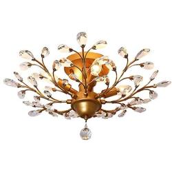 Ganeed Crystal Chandeliers,K9 Crystal LED Ceiling Light,Vintage Light Fixtures Pendant Lighting for Living Room Bedroom Restaurant Porch Chandelier(4-Light,Golden)