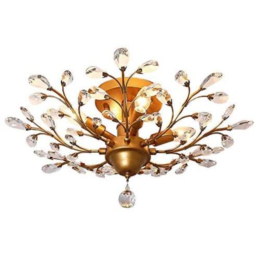 Ganeed Crystal Chandeliers,K9 Crystal LED Ceiling Light,Vintage Light Fixtures Pendant Lighting for Living Room Bedroom Restaurant Porch Chandelier(4-Light,Golden)