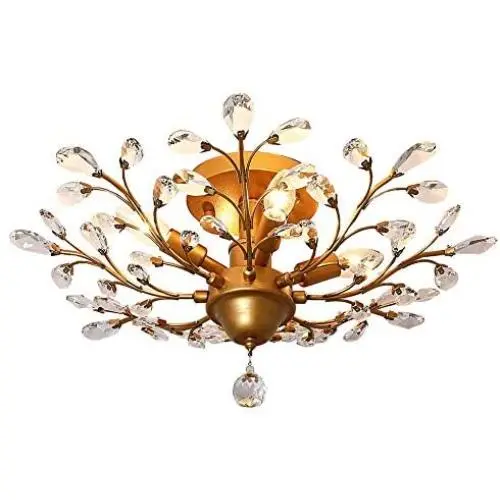Ganeed Crystal Chandeliers,K9 Crystal LED Ceiling Light,Vintage Light Fixtures Pendant Lighting for Living Room Bedroom Restaurant Porch Chandelier(4-Light,Golden)