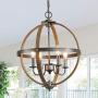 GEPOW Farmhouse Chandeliers for Dining Rooms, 4 Lights Orb Faux Wood Pendant Lighting Fixture for Foyer, Kitchen Island, Bedroom, Living Room D18''