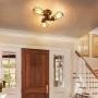 Industrial Flush Mount Ceiling Light Fixture, Rustic Rotatable Ceiling Lighting in Golden Bronze, Vintage 3-Light Wire Cage Sconce Wall Lighting for Farmhouse Bedroom Living Room Café, 1 Pack