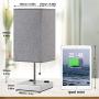 Bedside Table Lamp, Nightstand Lamp with 2 Useful 2-Prong A/C Outlets, Small Desk Light with Gray Square Fabric Shade, Grey Small Lamp for Bedroom Living Room Home Office（Bulb not Included)